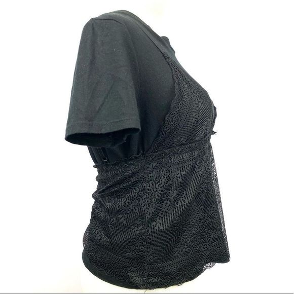 ZARA Black Short Tee w Lace Overlay Tank Top - Picture 7 of 10